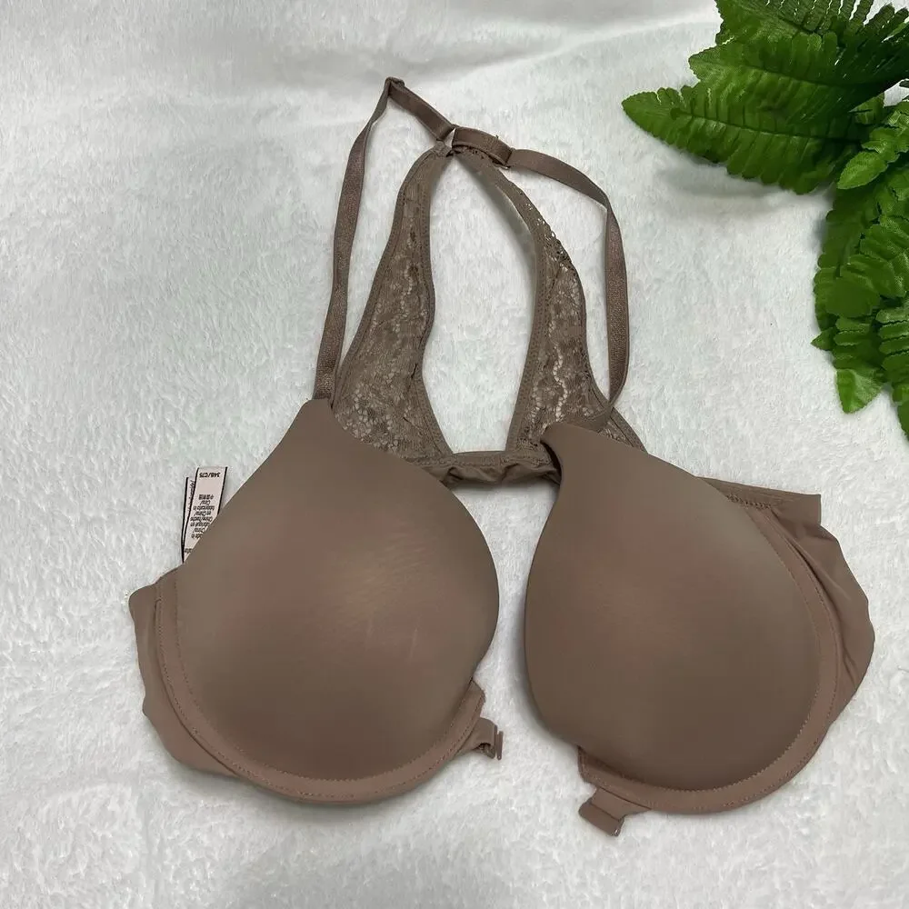 Victoria Secret Perfect Shape Racerback bra - 34B Tan Front Close Underwire